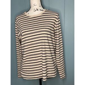 Liz Claiborne Long Sleeve Top Womens XL Tan Black Excellent Striped Ribbed Knit
